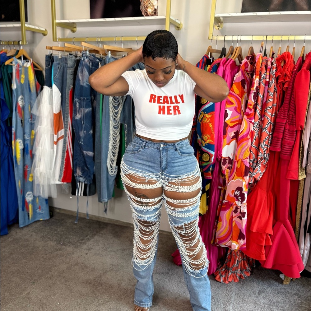 COPY - White 'Really Her' T-Shirt and Distressed Jeans